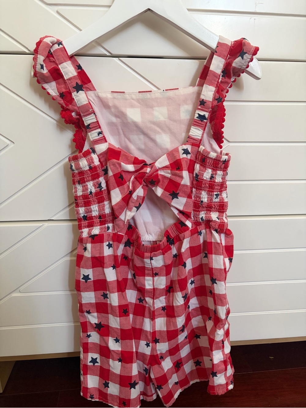Cat & Jack Red and White Gingham Romper with Navy Stars